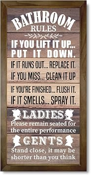 Rustic Wood Sign - Bathroom Rules, Farmhouse Decor, Accessories