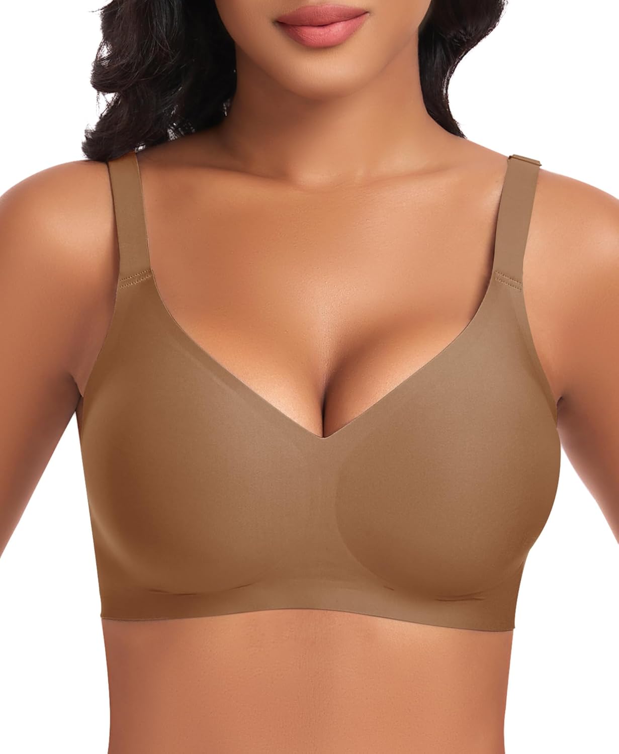 Wireless Jelly Bras for Women V Neck Seamless No Underwire Tshirt Bras Comfortable Padded Bralettes Everyday Bra