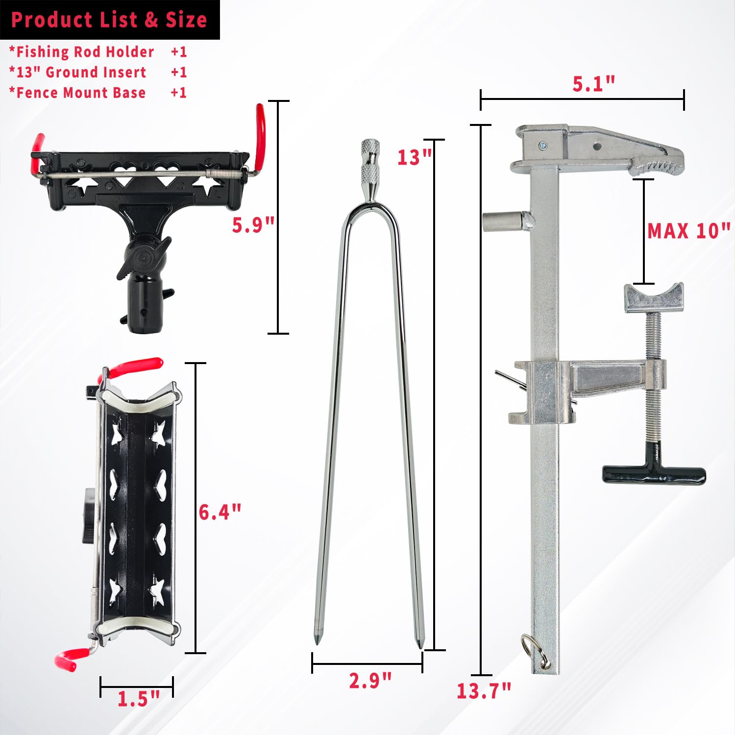 Rutenhalter für Angelboot & Angelrutenhalter für Boden, Rutenhalter für Bankangeln, Angelrutenhalter mit vergrößerter Klemme und Erdspieß, passend für runde/quadratische Rohrgeländer und alle Arten