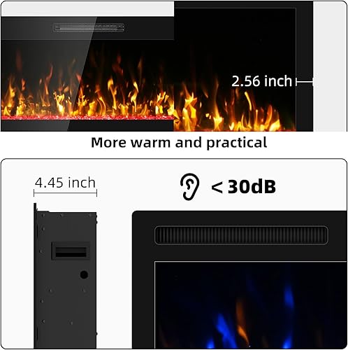 Vista 22 de Chimenea eléctrica de 50 pulgadas y montaje en pared con control remoto y pantalla táctil Calentador de chimenea de 1500 W con temporizador