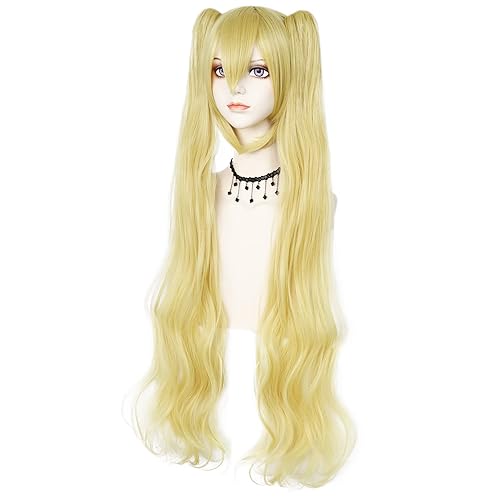 Miniatura 3 de JoneTing Peluca rubia para cosplay con colas de caballo, peluca larga sintética para cosplay, pelucas onduladas naturales para mujeres, Halloween,
