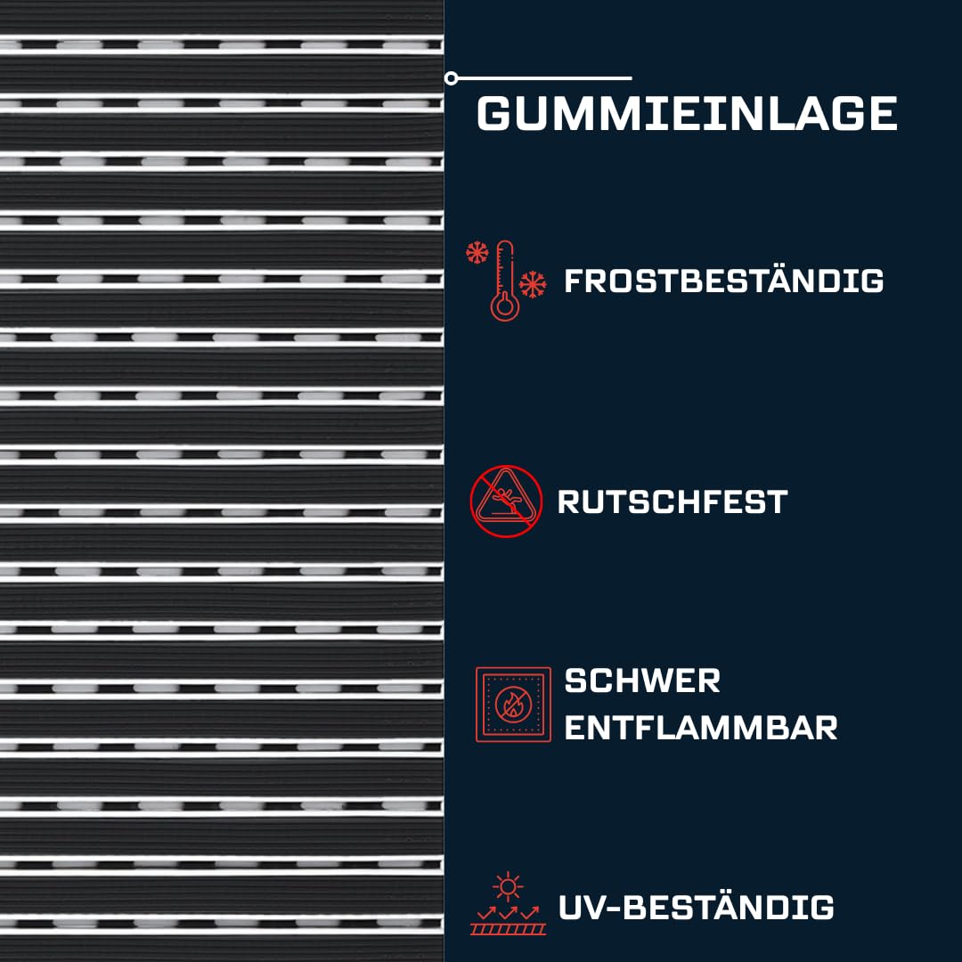 Aluminium Fußmatte für Türen mit Rahmen, 100x50 cm, Verstärkt 17 mm, Gummi-Einlage, Objektgeeignete Eingangsmatte für Innen & Außen, Witterungsbeständig, Schwarz