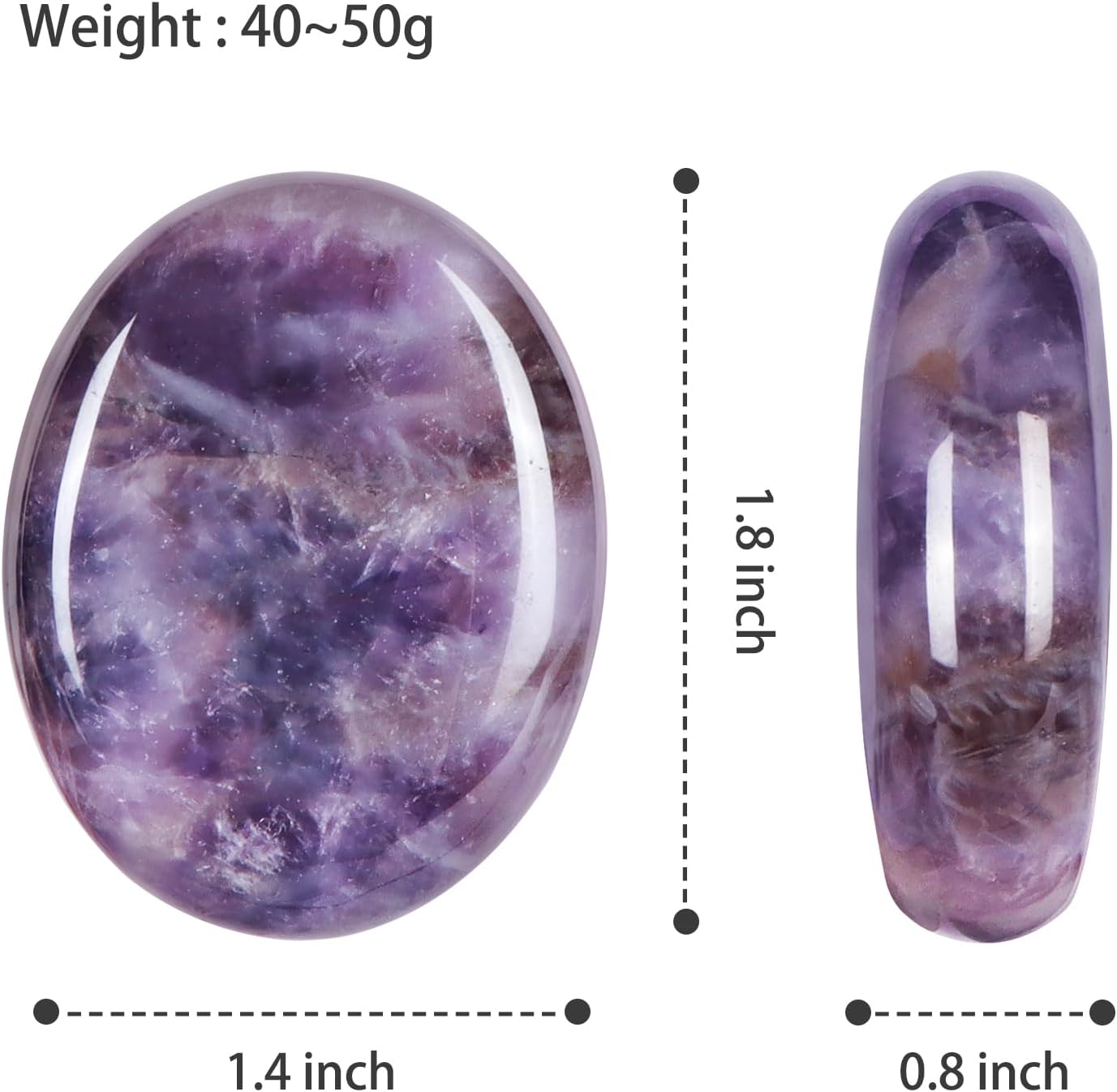Amethyst Palm Stone, LEADGEM 1.8" Oval Thumb Pocket Stone, Polished Chakra Healing Crystals Energy for Anxiety Stress Relief Therapy, Meditation