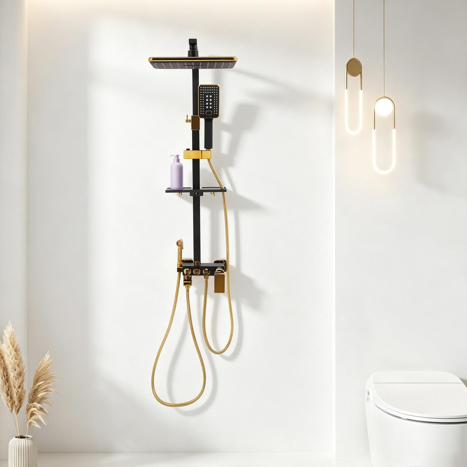 Duschsystem Schwarz Gold, Duschset 4 Sprühköpfe, Regendusche mit Handbrause