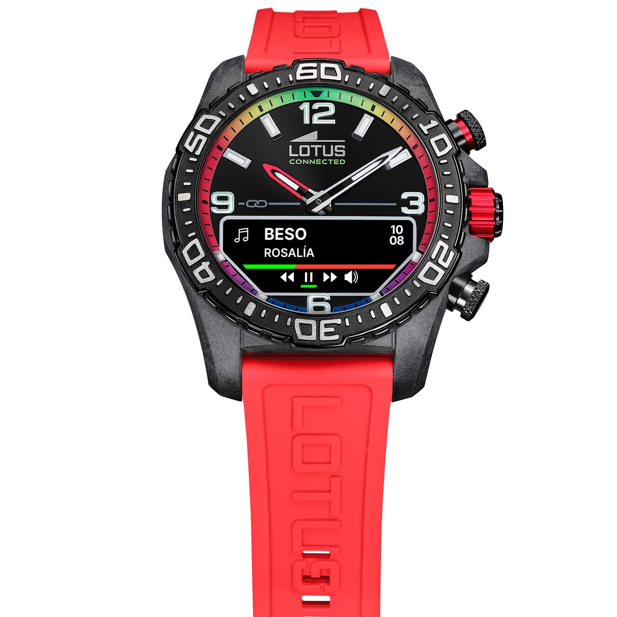 LOTUS Reloj Inteligente Hombre Híbrido Connected D de Caucho - Analógico Inteligente 20000 - Control Música, Cuenta Pasos, Notifica y Rechaza Llamadas - hasta 10 Días de Batería