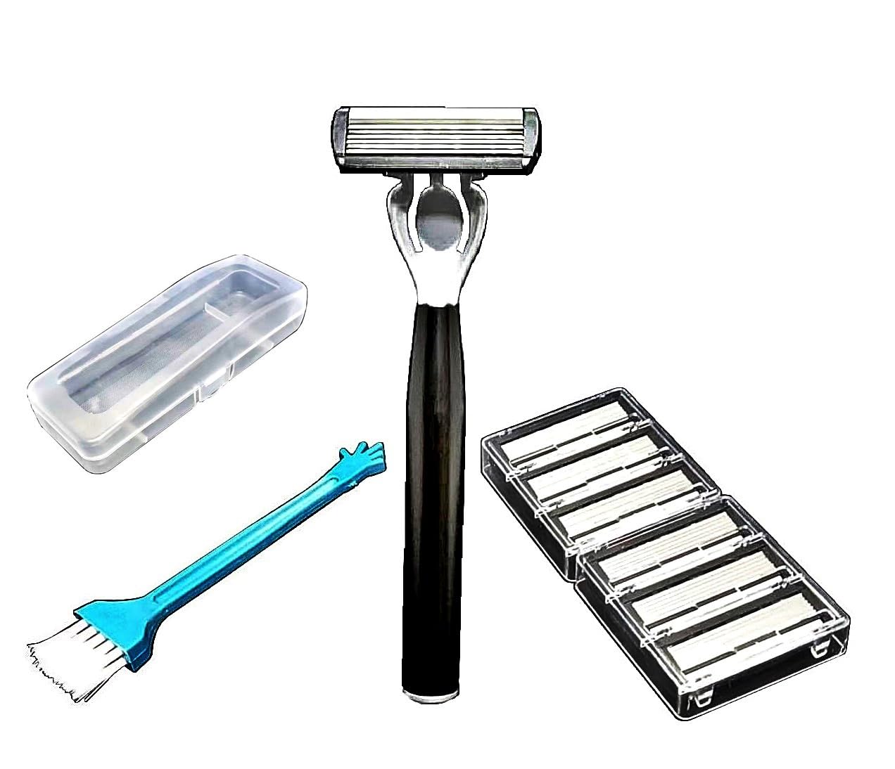 Richson Razor for Men with 6 Blades, 1 Razor Handle, 6 Blade Refills with Travel Case and Cleaning Brush