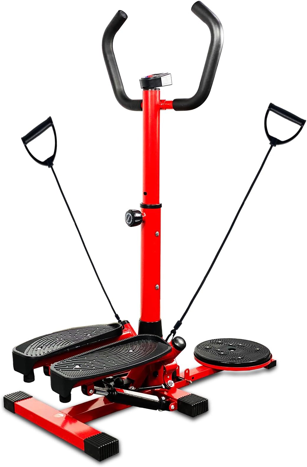 Mini Stepper with Handlebar & Resistance Bands, Twist Stepper Machine for Home Workout, 330lbs Weight Capacity, Stair Stepper for Cardio, Fitness, and Full-Body Exercise (Red)