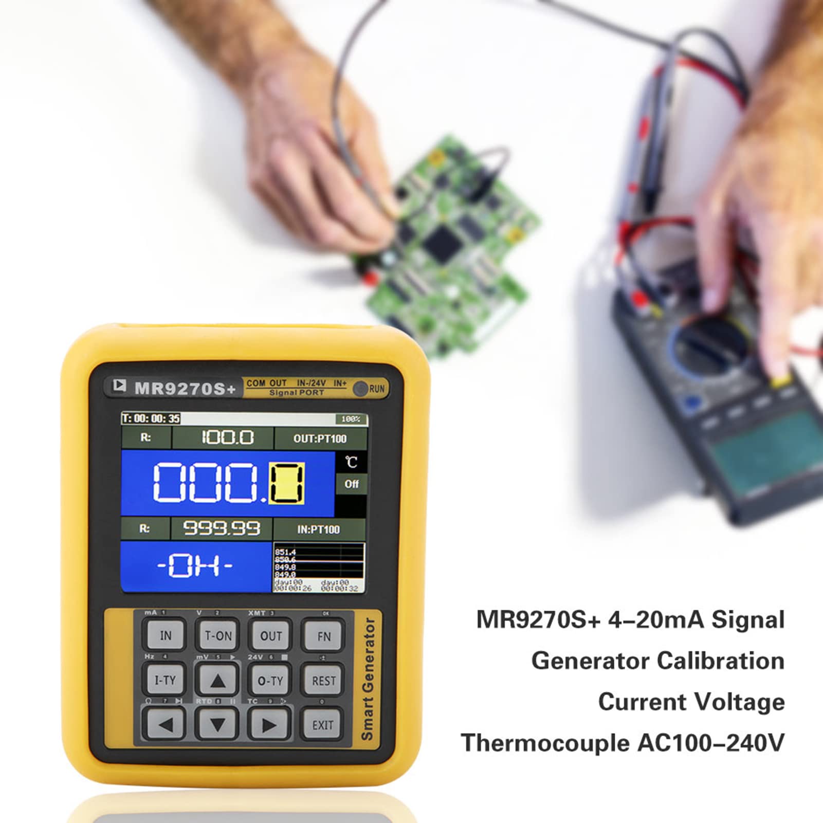 Tyenaza MR9270S+ Generatore di Segnali Portatile 4‑20 mA, Misuratore di Sorgente di Segnale, Uscita Termocoppia di Tensione di Corrente di calibrazione Portatile AC100‑240 V (AC220V)