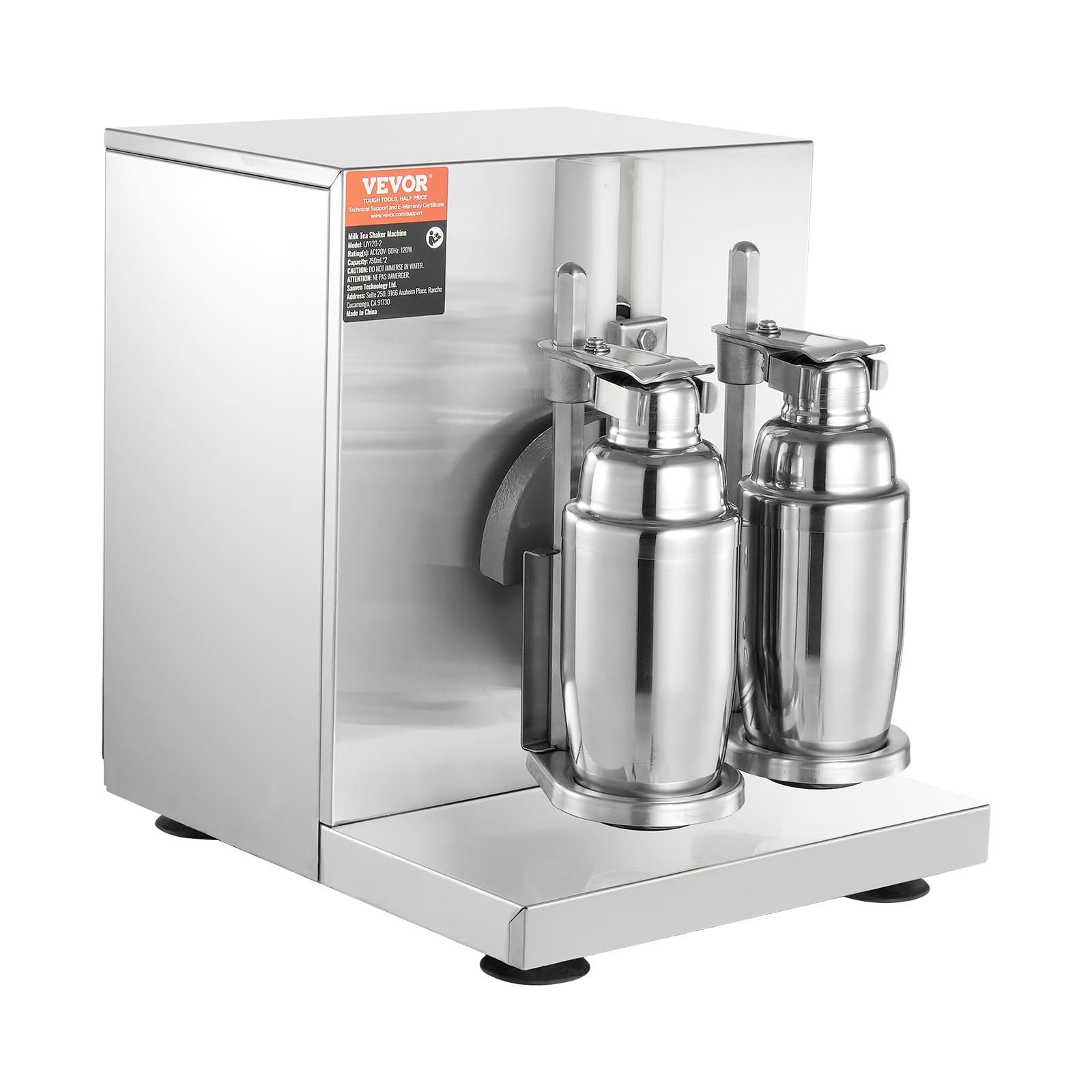 VEVOR Batteur Mixeur à Milkshake Commercial, Appareil à Thé au Lait Électrique 120 W, Mélangeur à Boissons Double Tête, Réglable 0-180 s, avec Tasse Inox 750 mL, pour Magasin de Thé au Lait Bar Café