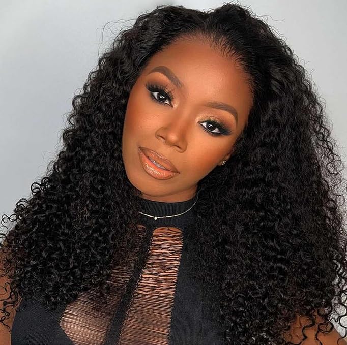 Larhali Kinky Curly Half Wig Human Hair 180% Density Wear And Go Glueless Wigs Human Hair 24 Inch Curly 3 In 1 Half Wigs for Women Drawstring Seamless Flip Headband Wig Beginner Friendly