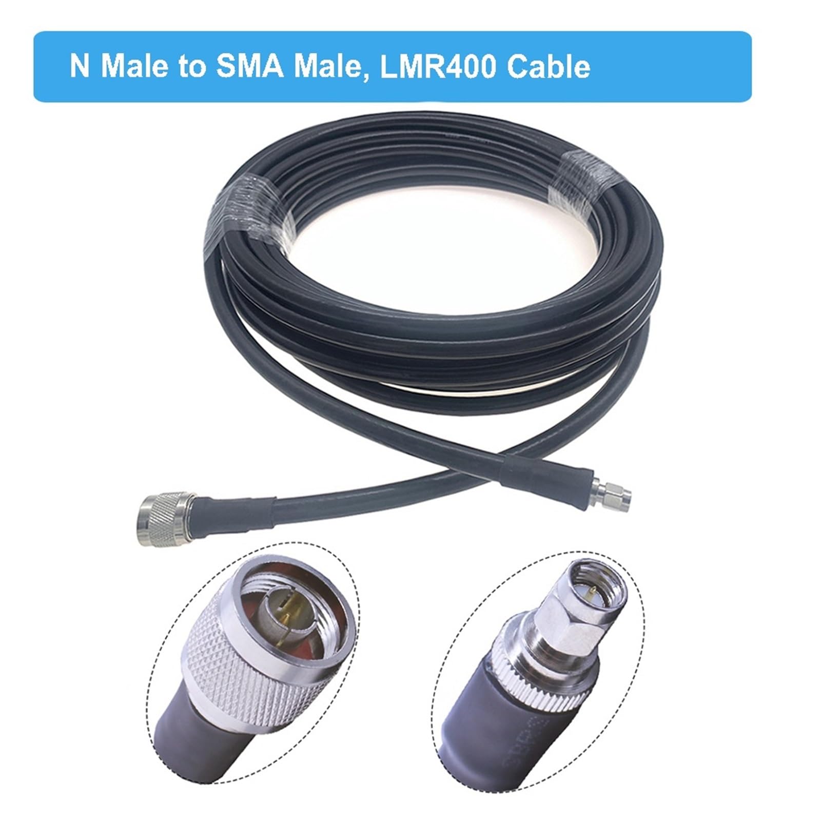 LMR400 RP-SMA męski na żeński kabel 50 omów RF przedłużacz Coax do wzmacniacza sygnału telefonu komórkowego 4G LTE (N M do SMA M, 15 M)