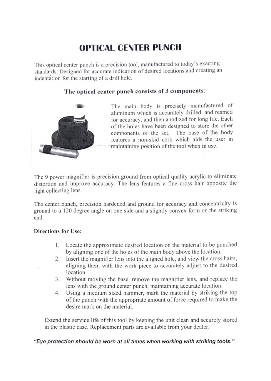 HHIP 8600-4120 Optical Center Punch Set – 3-Piece Precision Layout Tool with 9X Crosshair Lens, 3/8" Tempered Steel Punch, Aluminum Body, Cork Base, Fitted Case for Accurate Hole Positioning