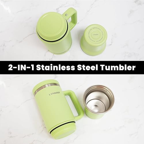 Miniatura 3 de LVNASST Vaso con asa y tapa con pajilla, desmontable de 40 onzas 2 en 1 reutilizable, taza de viaje para café a prueba de fugas, con aislamiento de