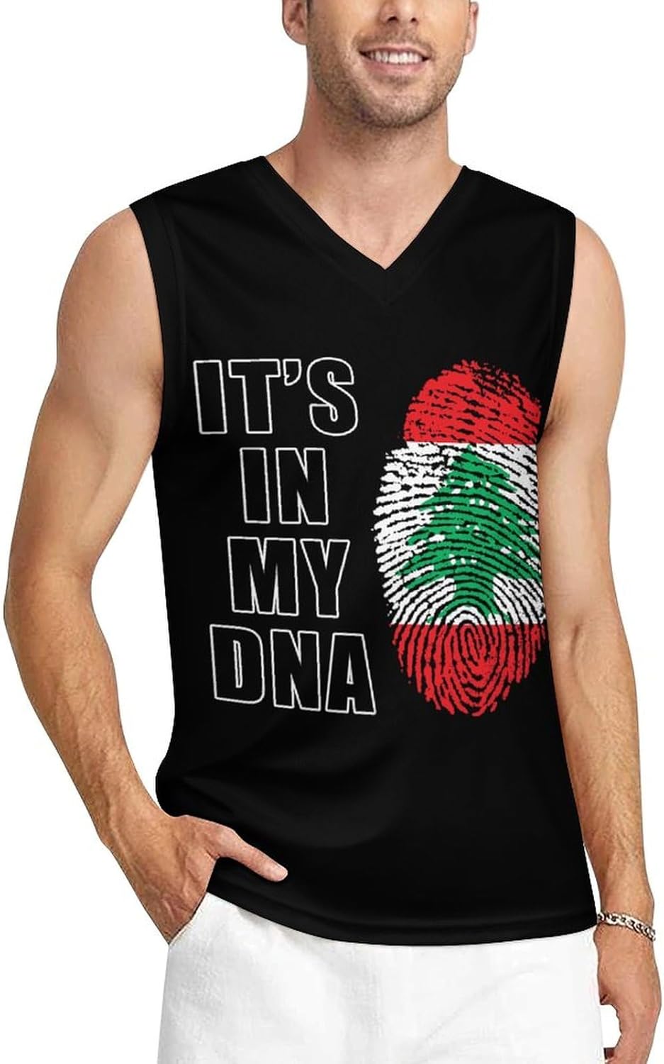 Lebanon Flag It's in My DNA Men's V-Neck Basketball Tank Top Sleeveless Workout Tank Shirts Gym Fitness Tees Vest