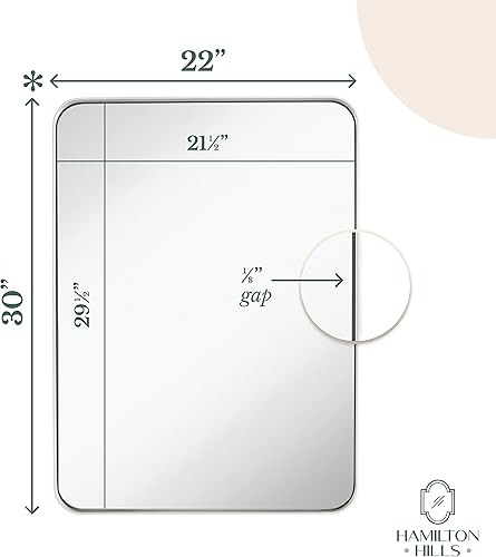 Miniatura 3 de Hamilton Hills - Espejo de pared de metal cepillado contemporáneo  Panel de cristal negro enmarcado con esquina redondeada y diseño profundo