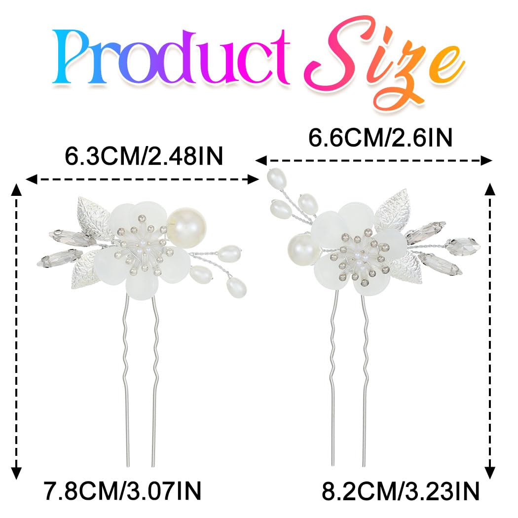 HEREAD Flower Hair Pins Pearl Silver Hair Accessroies Crystal Hair Piece for Women and Girls (Pack of 2) (Silver) - Image 7