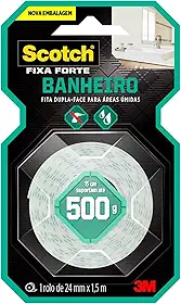 Scotch, 3M, Fixa Forte, Fita Dupla Face para Banheiro, 24mm x 1,5m