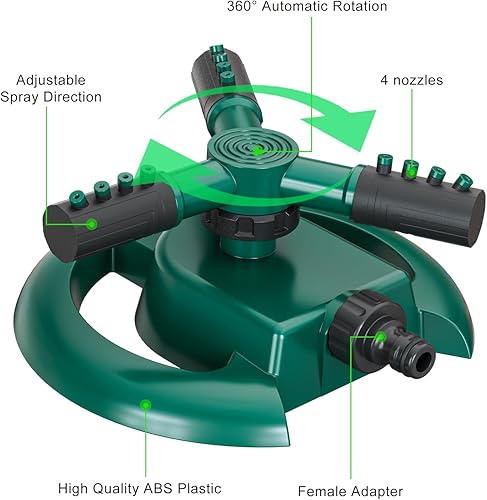 Miniatura 3 de Rociadores para patio, rociador de agua, rociador de césped de rotación de 360 grados, 3 brazos ajustables, cobertura de área grande, rociadores