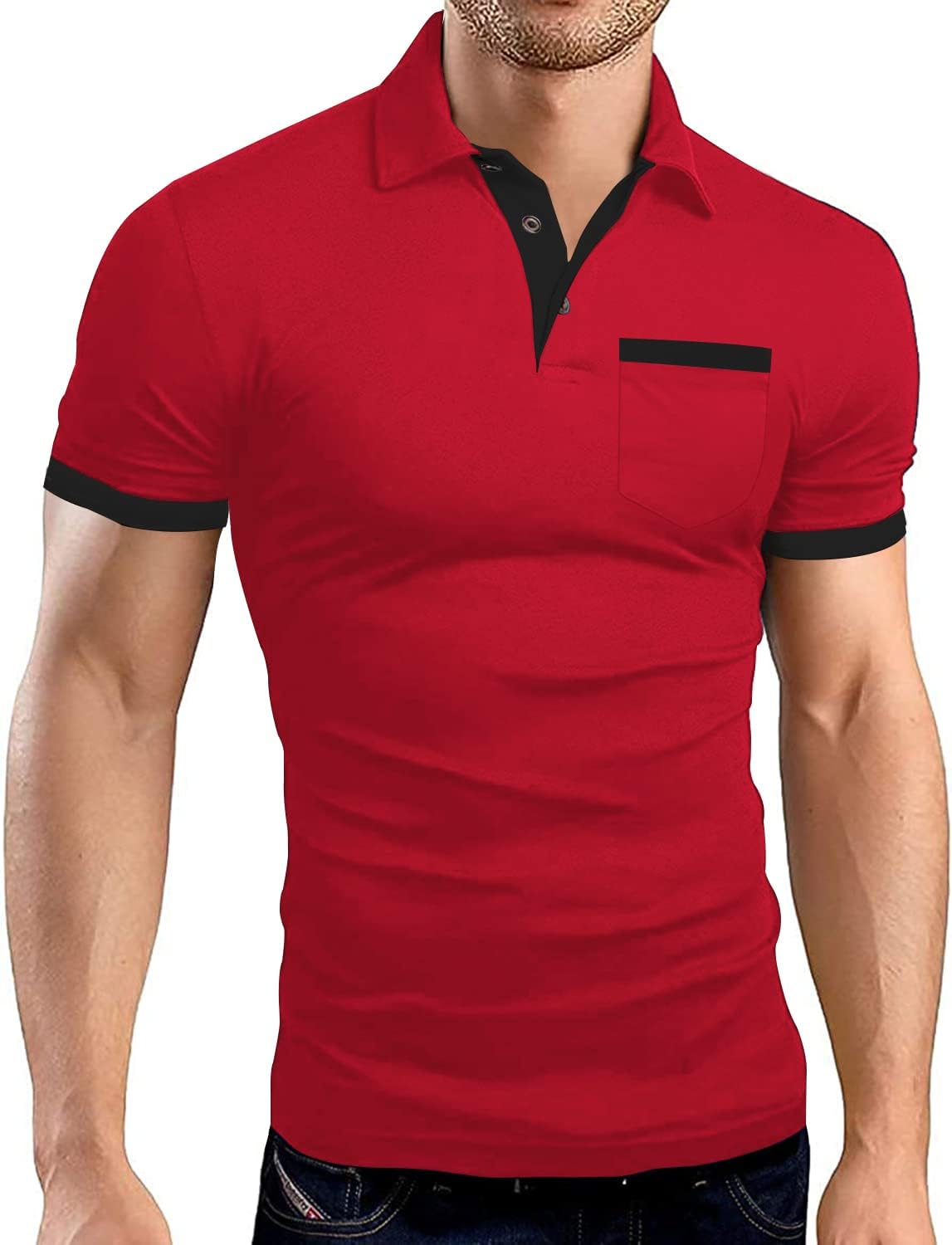 Men Polo Shirt Slim Fit Short Sleeve Cotton Golf Shirt Solid Performance Casual T-Shirts