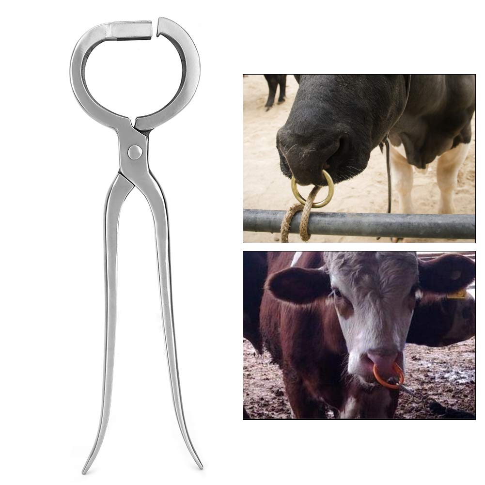 Alicate para nariz de ganado, herramienta metálica de instalación de anillos nasales para ganado con mecanismo de palanca, mango ergonómico para un manejo fácil de bovinos y vacas,