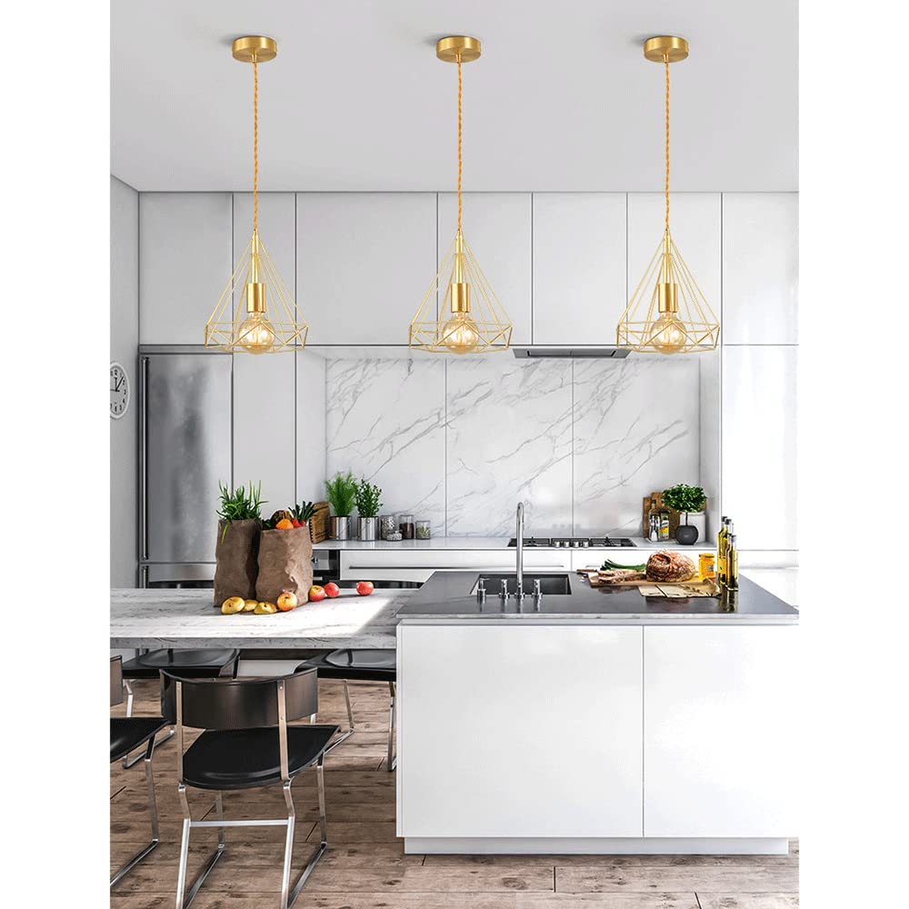 RCIDOS Lámpara Colgante Creativa En Forma De Diamante Lámpara Suspensión Metal Elegante Luces Colgantes Románticas Doradas Techo Elegante Y De Lujo Ligero para Cocina, Cafetería Rústica