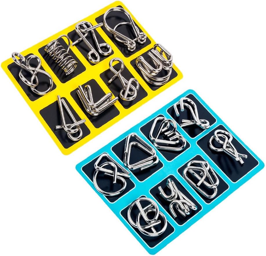 Mobestech 16-Piece Wire Brain Teaser Puzzle Set Iq Test Mind Game Toy for Kids and Adults Assembly and Disentanglement Challenge for Creative Thinking Educational Gift