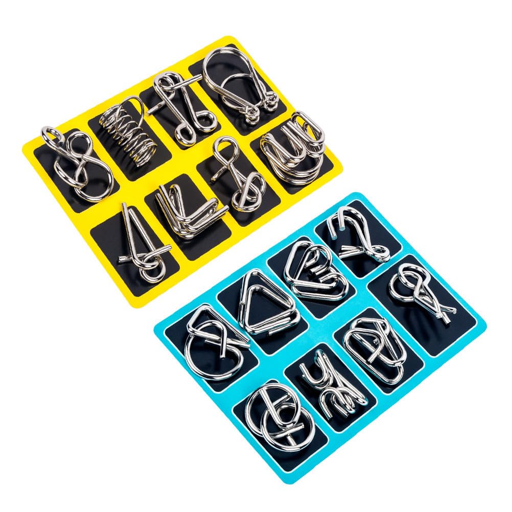 SOLUSTRE Juego de Rompecabezas de 16 Piezas para Niños Y Adultos, con Anillo de Alambre de Metal, Colores Surtidos.