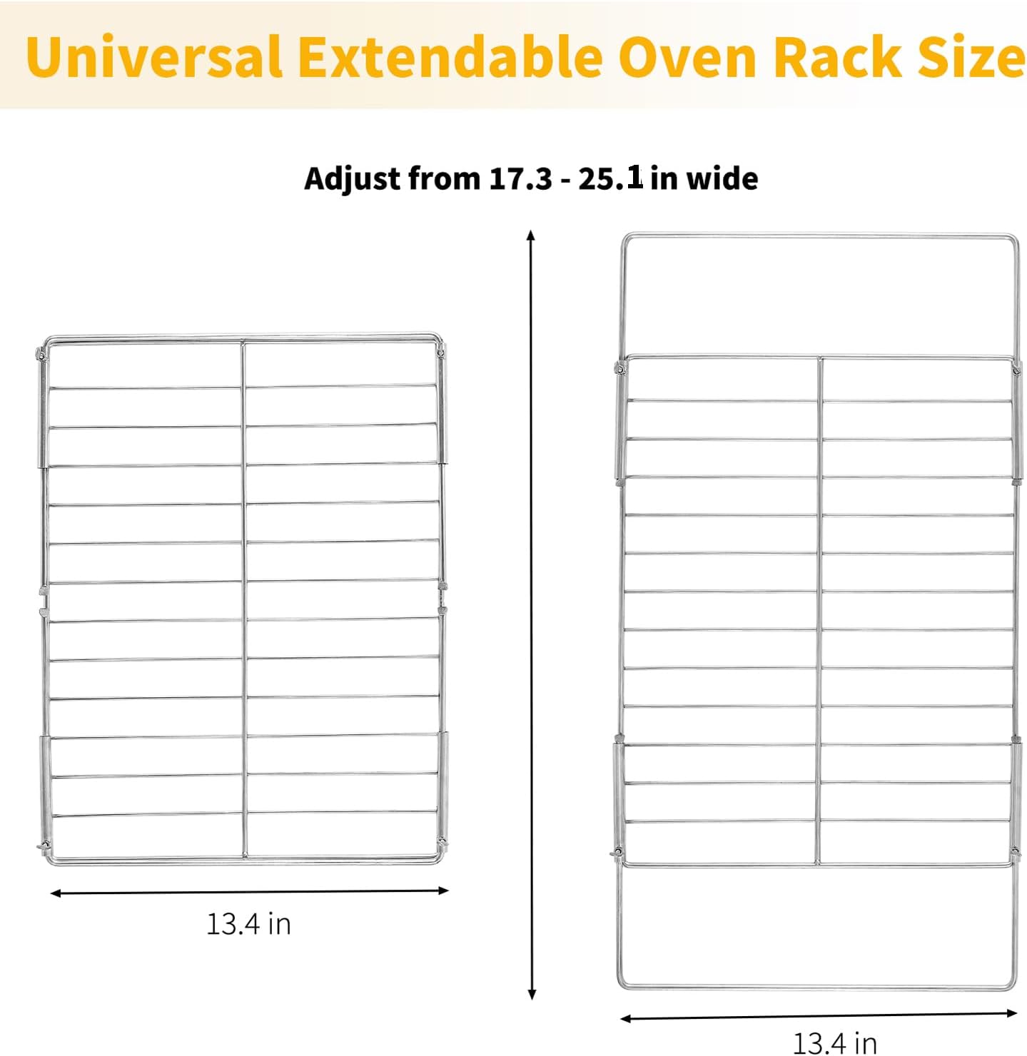 Allstare 304 Stainless Steel Universal Extendable Oven Rack Replacement for GE Samsung LG Frigidaire Whirlpool Electrolux Kenmore Oven Parts Adjustable Wire Racks Adjust from 17.3-25.1’’ Wide