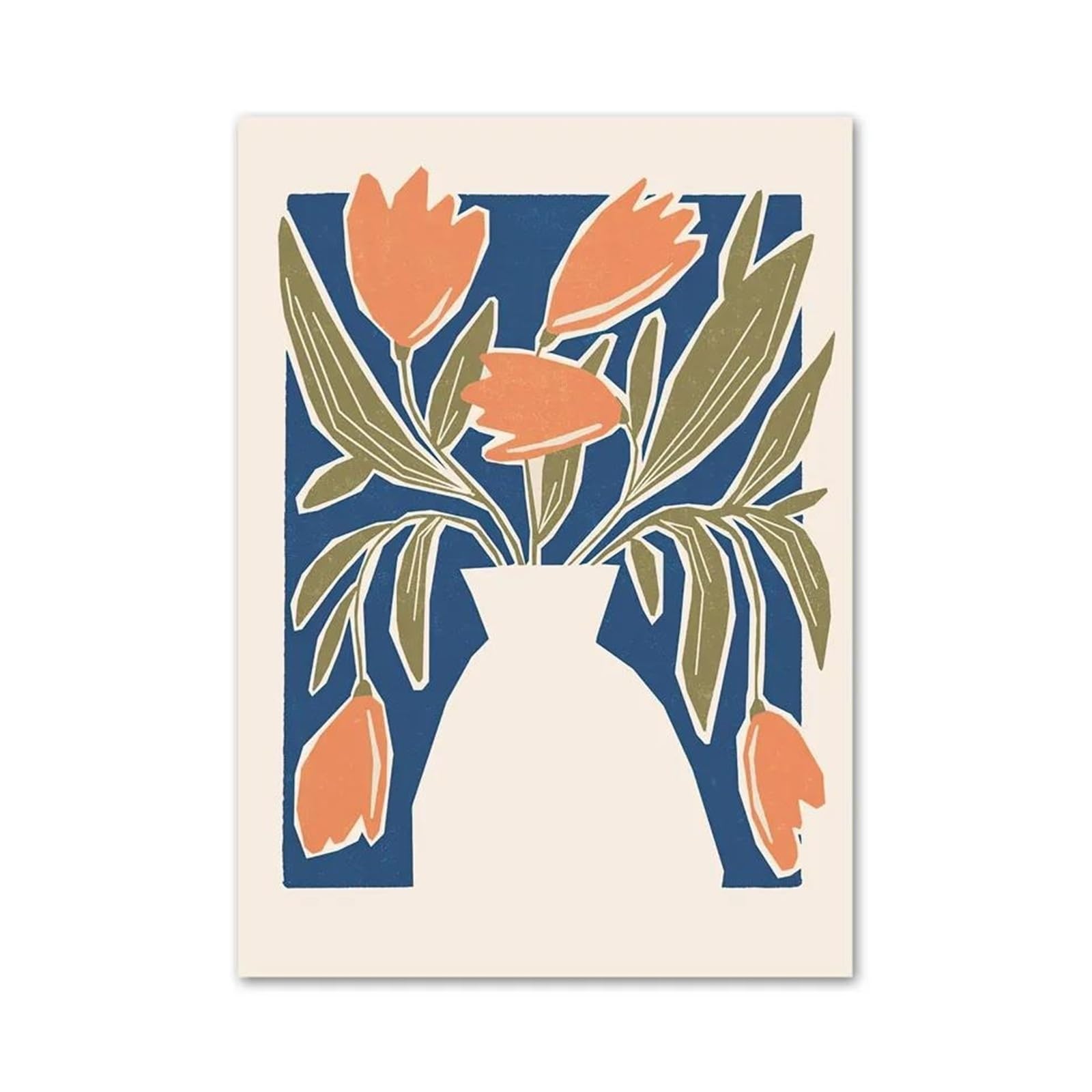 Xenite Girls A Wall Rt Canvas Prints Striped Vase Flower Leaves Wall Rt Canvas Painting No Frame Bstract Posters Nd Prints Pictures Living Room Hotel Bar Decor(,50X70cm)