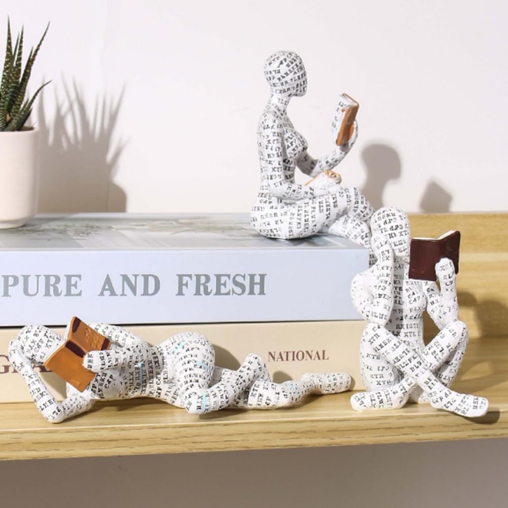 JEYUME Reading Women Decor Sculpture, 3pcs Simple Resin Abstract Statue Home Decor, Reading Women Statue Decorations for Living Room Office Bookshelf Shelf Table and Collectible