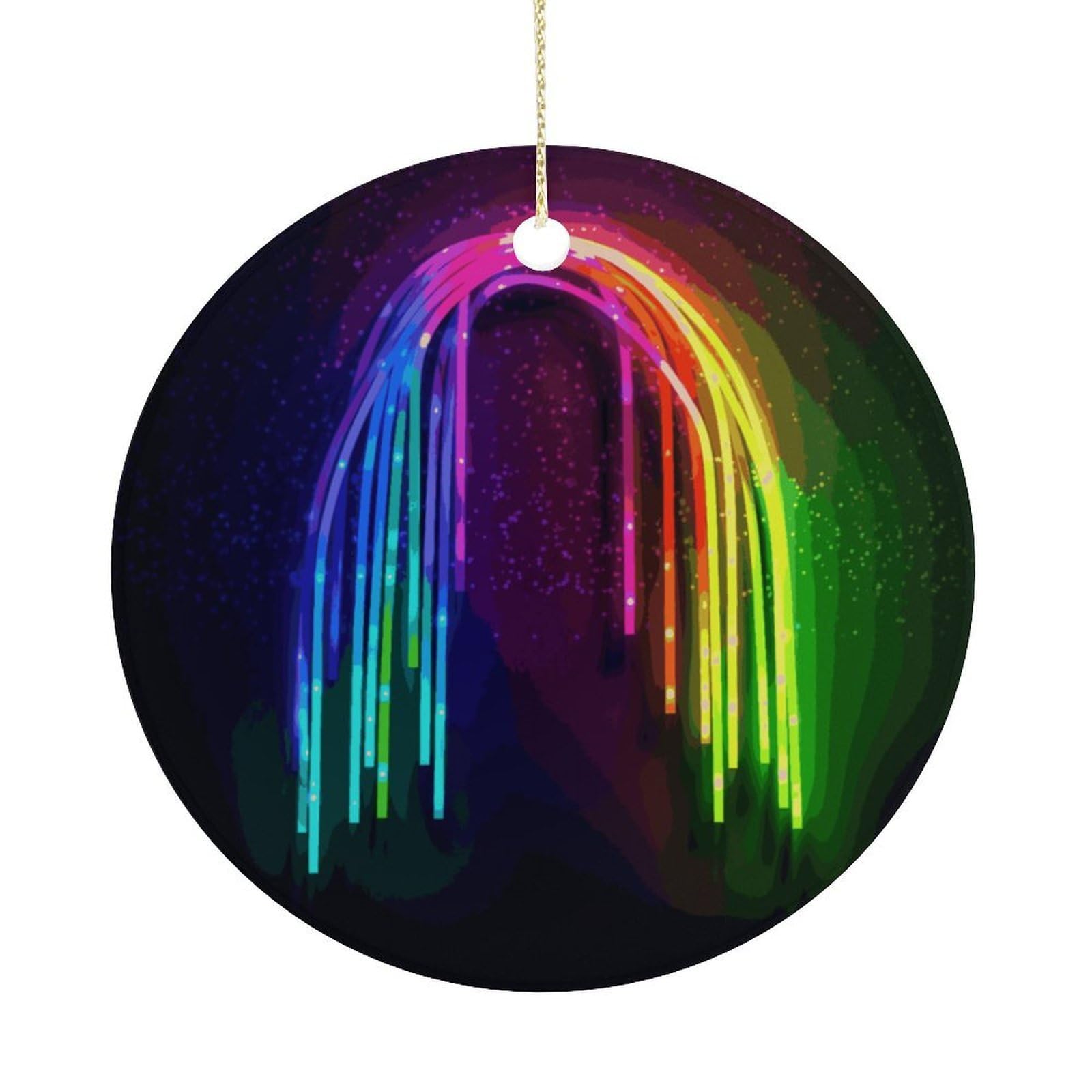 Personalized Christmas Ornaments 2025 Ceramic Hanging Rainbow Neon Ornaments with Gold String Double-Sided Vintage Holiday Decorations for Tree Mantel Tabletop Xmas Party Favors
