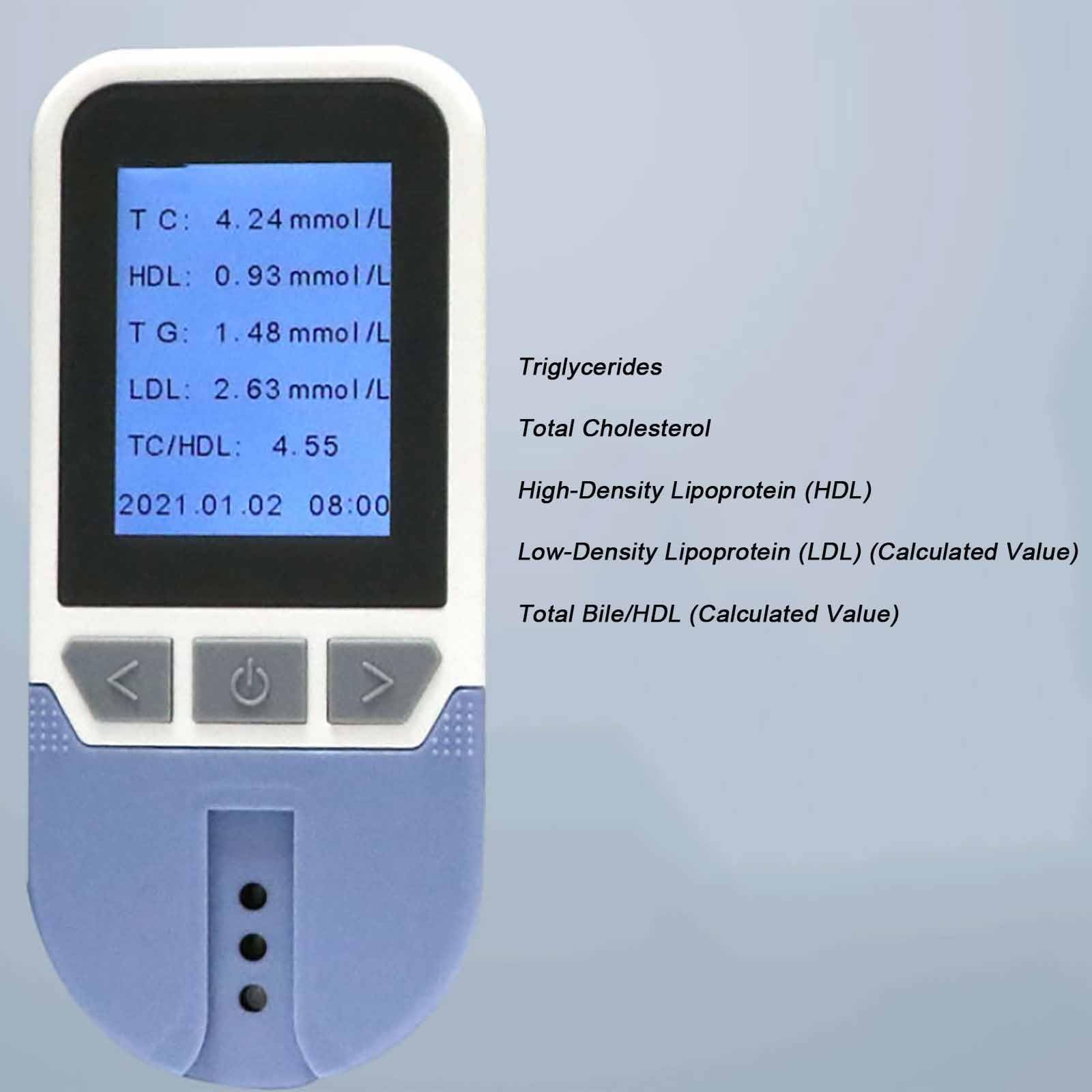 Moniteur De Lipides Multifonction, Testeur De Lipides Sanguins Avec 25 Bandelettes De Test Et 500 Jeux De Valeurs De Mémoire, Résultats Rapides En 2 Minutes Et Facile À Utiliser, Professionnalisme