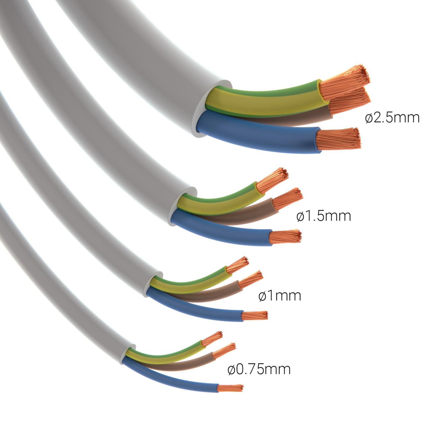 Amarcords 3 x 2,5 mm trzybiegunowy kabel elektryczny w kolorze białym, okrągły przewód zasilający typ H05VV-F, 20 metrów