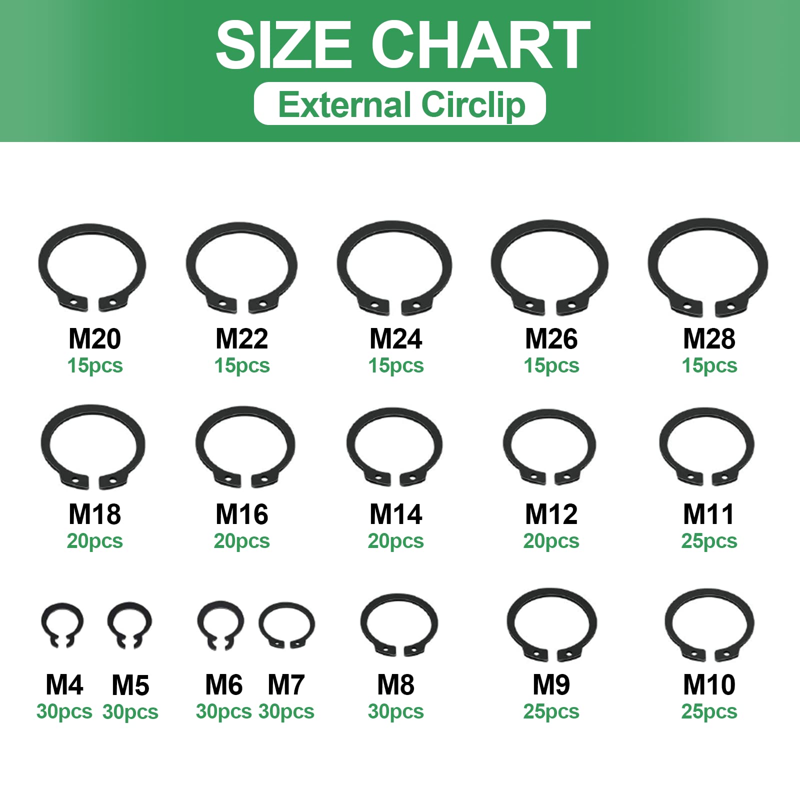 Internal Snap Ring Assortment In 24 Hole Metal Locking Tray