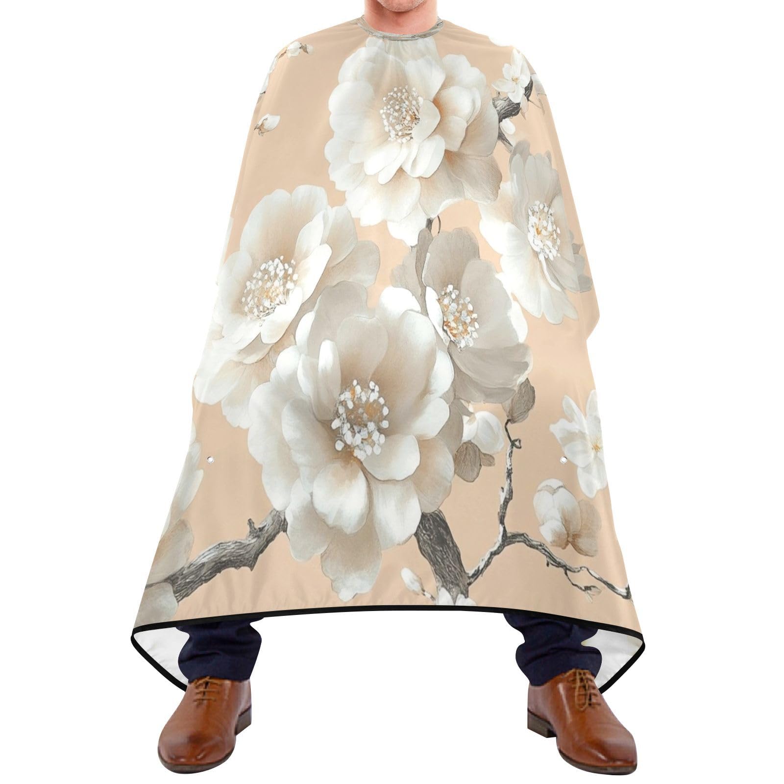 Kigai White Flowers Hair Cutting Cape for Men & Women Waterproof Barber Cape Professional Hairdressing Salon Styling Apron with Adjustable Closure Snap
