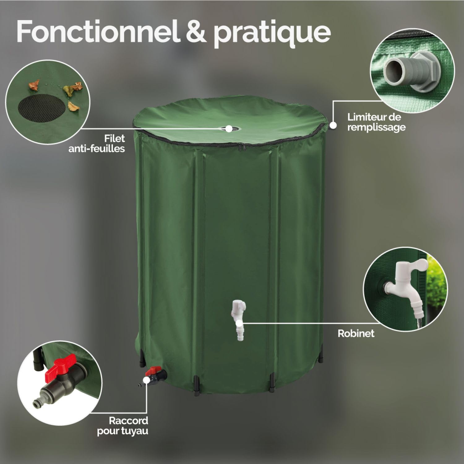 Linxor - Serbatoio pieghevole per la raccolta dell'acqua piovana - 500 L - 2 colori