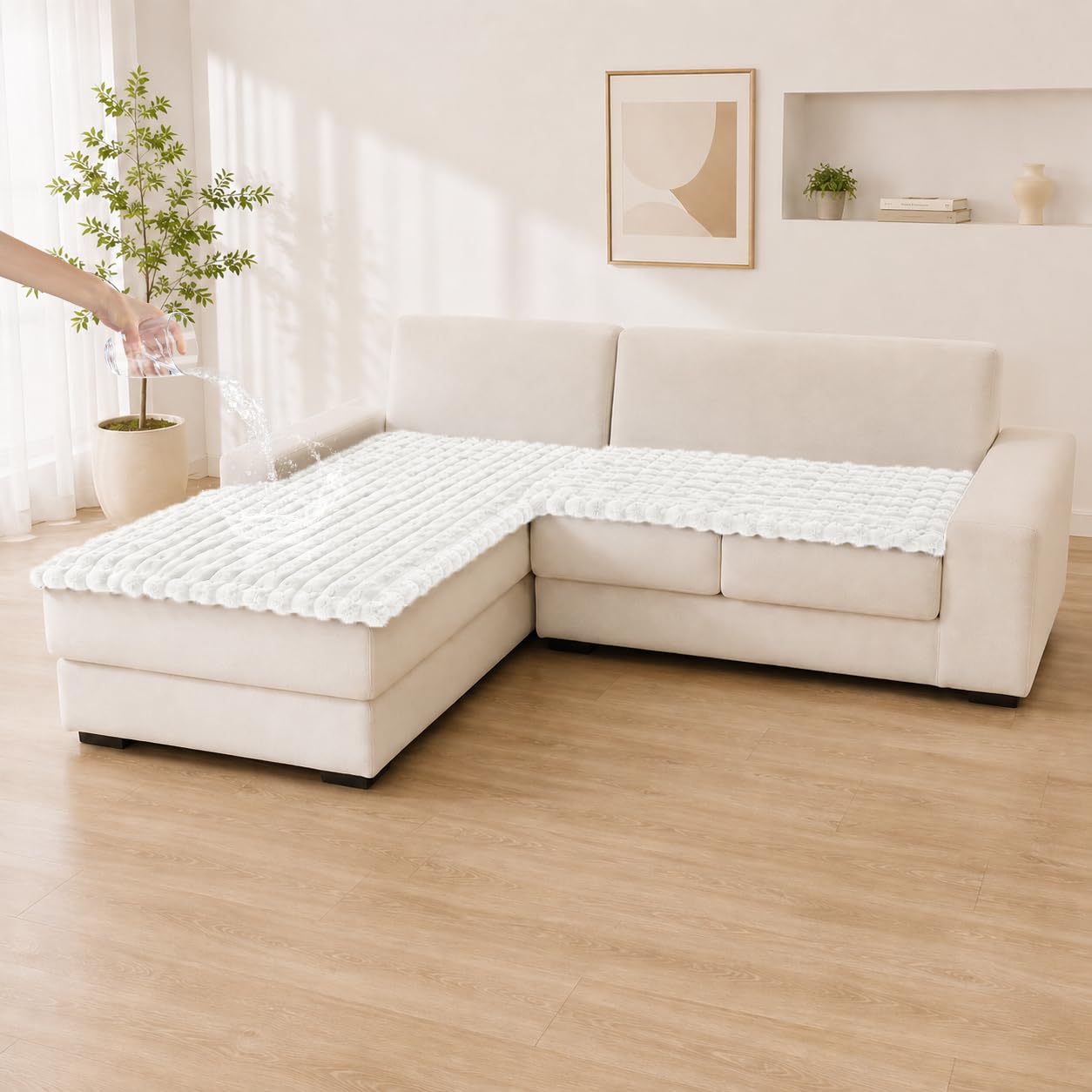 Zlune Waterproof Machine Washable Sofa Cover, Beige White, 2 Pack