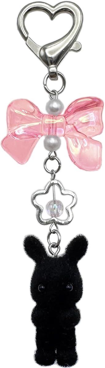 Cute Fuzzy rabbit Keychain for Women - Y2K Plush Bow Bag Charm Decor, Kawaii Kitty Pendant Gift for her