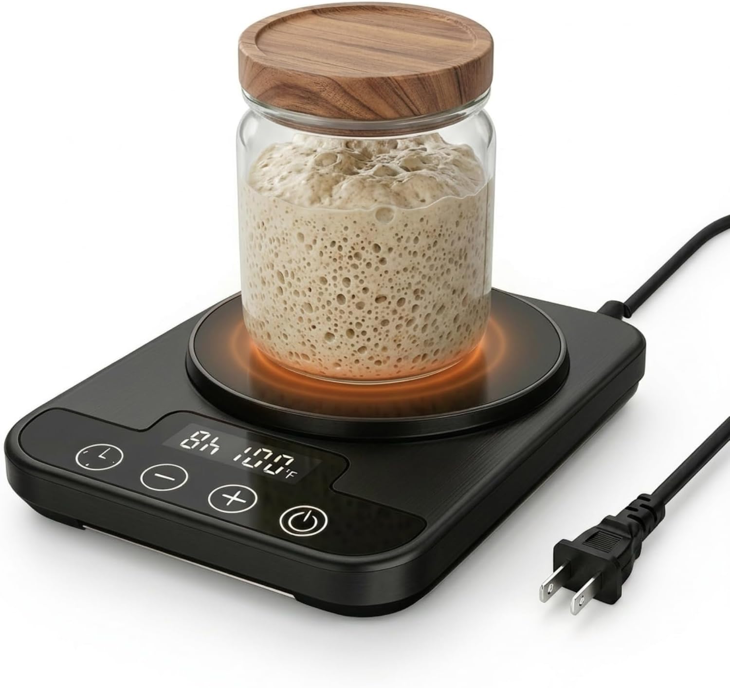 Sourdough Starter Warmer with Time Tracking Band & Temp Sticker, Heating Pad for Fermentation,12H Timer, Precise 1°F Thermostat Control(70-100°F), Fit Jars to 40oz, Home Baking(Black)