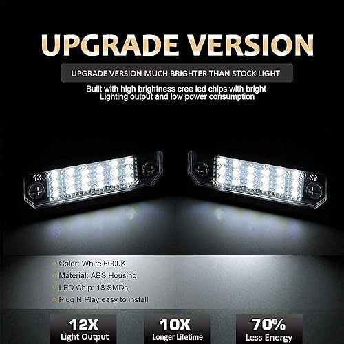 Miniatura 2 de D-Lumina Conjunto de lámpara LED para placa de matrícula compatible con Ford Flex Taurus Mercury Sable, incluye luces de charco de espejo lateral,