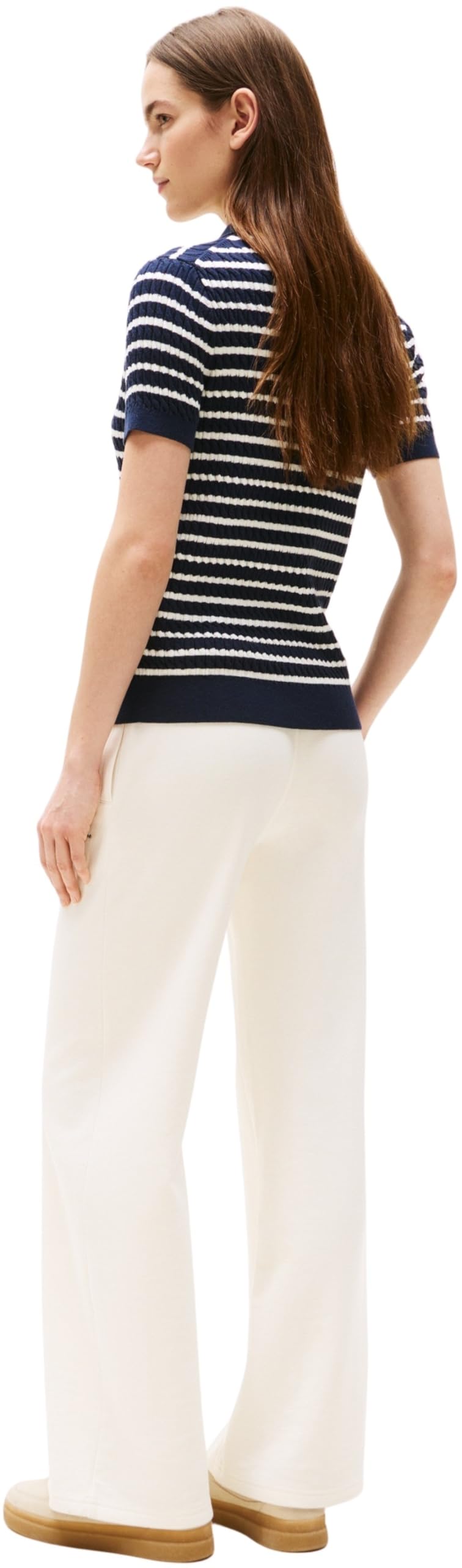 Tommy Hilfiger Donna Maglietta Polo Maniche Corte Cable Sweater con Chiusura a Bottoni