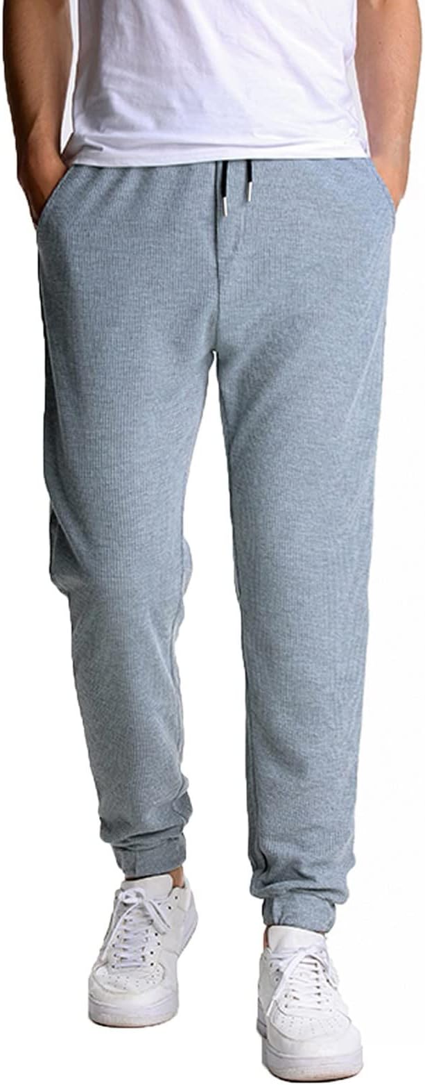 ETHKIAMen's Cotton Yoga Sweatpants Athletic Lounge Pants Classic Mature Trousers for Men Pattern Moisture-Wicking Male Workout Shorts Basketball Easter Men's Outdoor Trousers Grey