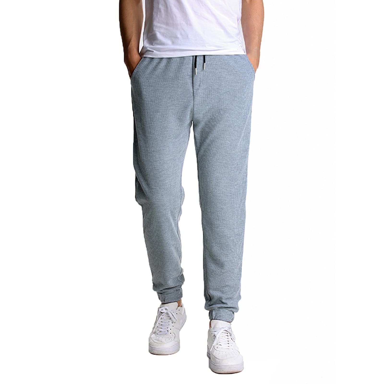 ETHKIAMen's Cotton Yoga Sweatpants Athletic Lounge Pants Classic Mature Trousers for Men Pattern Moisture-Wicking Male Workout Shorts Basketball Easter Men's Outdoor Trousers Grey