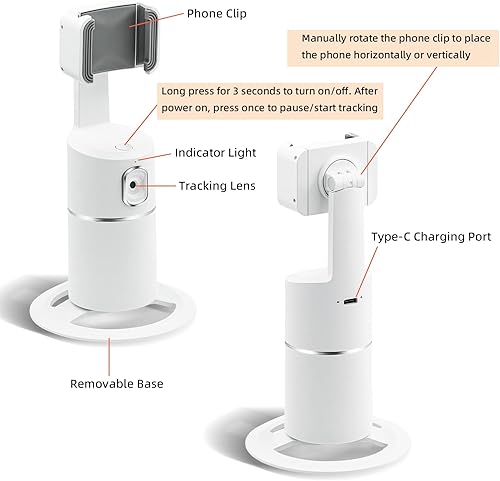 Vista 22 de Mcbazel Trípode de seguimiento facial automático, no requiere aplicación, batería recargable, rotación de 360°, soporte de seguimiento de teléfono