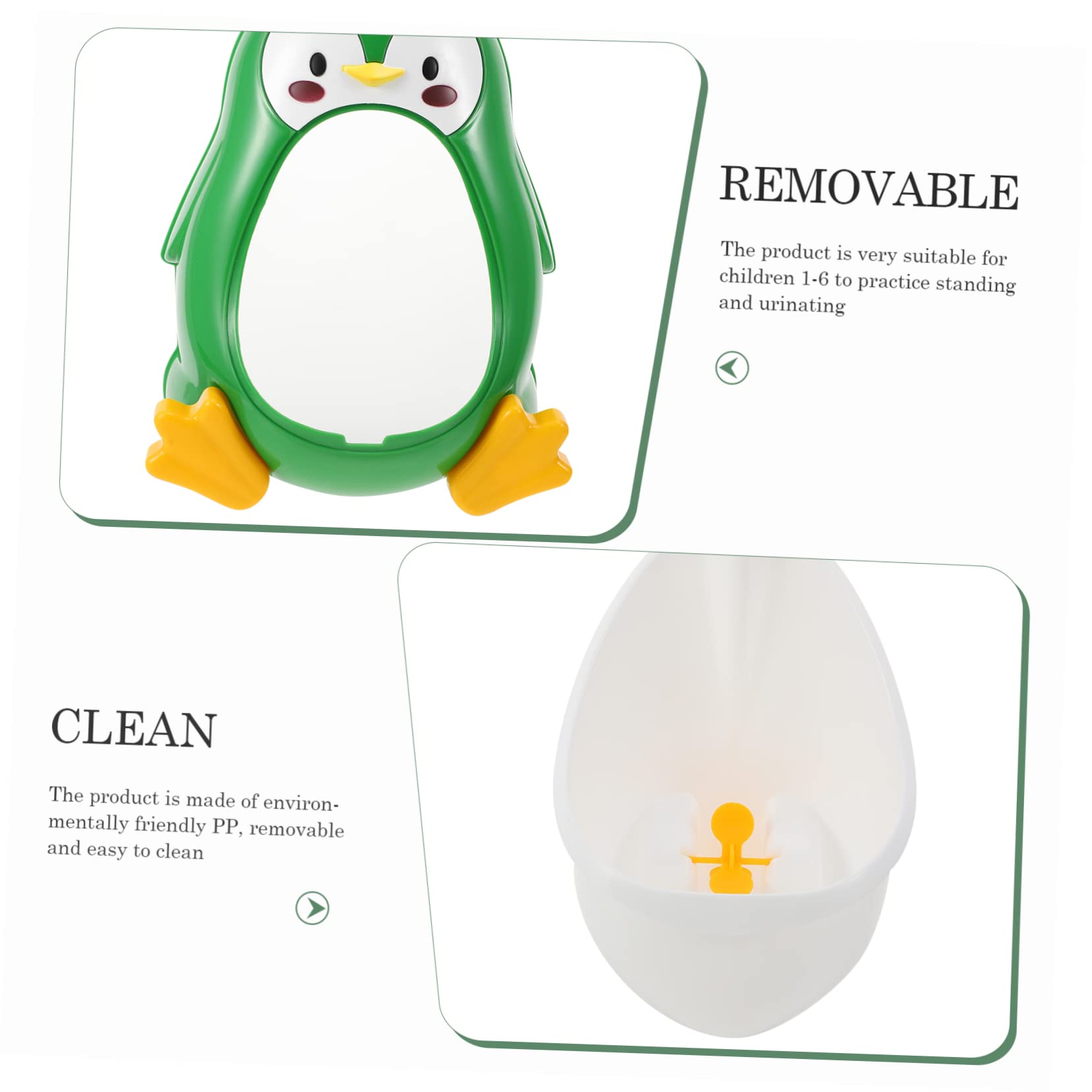 Urinario Infantil de Pared Forma de Pingüino en PP Verde para Baño | Orinal Infantil para Niños, Limpieza Fácil y Montaje Sencillo, Entrenamiento de Orina Hogar de Uso Diario