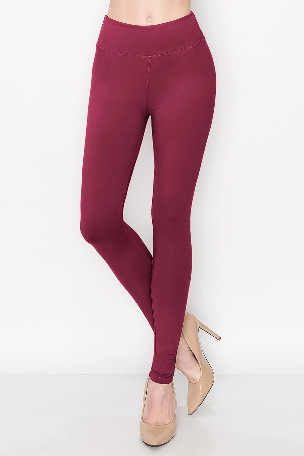 ALWAYS Soft Leggings for Women - High Waisted Tummy Control Compression Yoga Workout Pants Burgundy Plus - Image 3