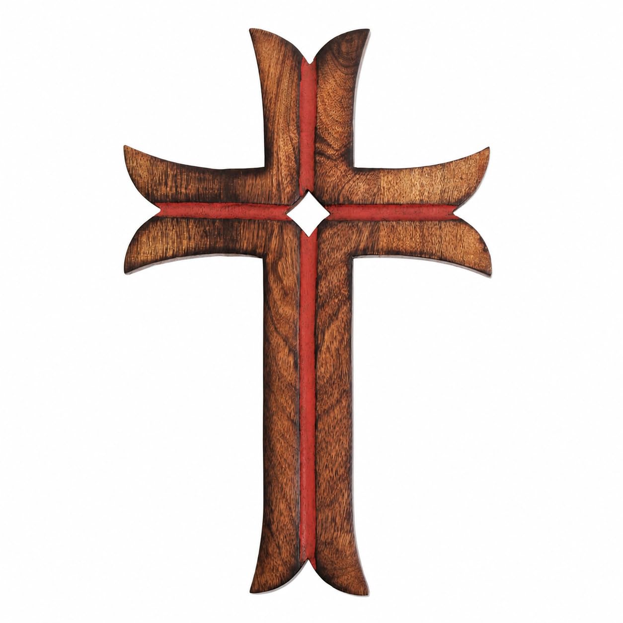Ajuny Wooden Wall Cross Mango Wood Hand-Carved French Design Christian Wall Hanging Rustic Vintage Religious Catholic Prayer Cross for Church Chapel Living Room Altar or Hallway Décor (15x10 Inch)