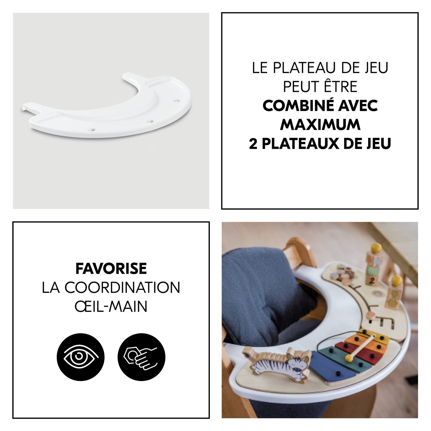 Hauck Tablette Chaise Haute Bébé Alpha Click Tray - Fixation Rapide Pour Alpha+ Et Beta+, Matériau Recyclé, Noir