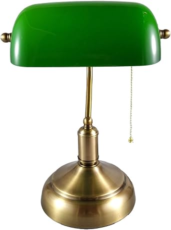 Retro Style Bankers Lamp,Desk Lamp Brass Base Green Glass Shade Bankers Desk Lamp for Living RoomNo Blub Green Glass Shade