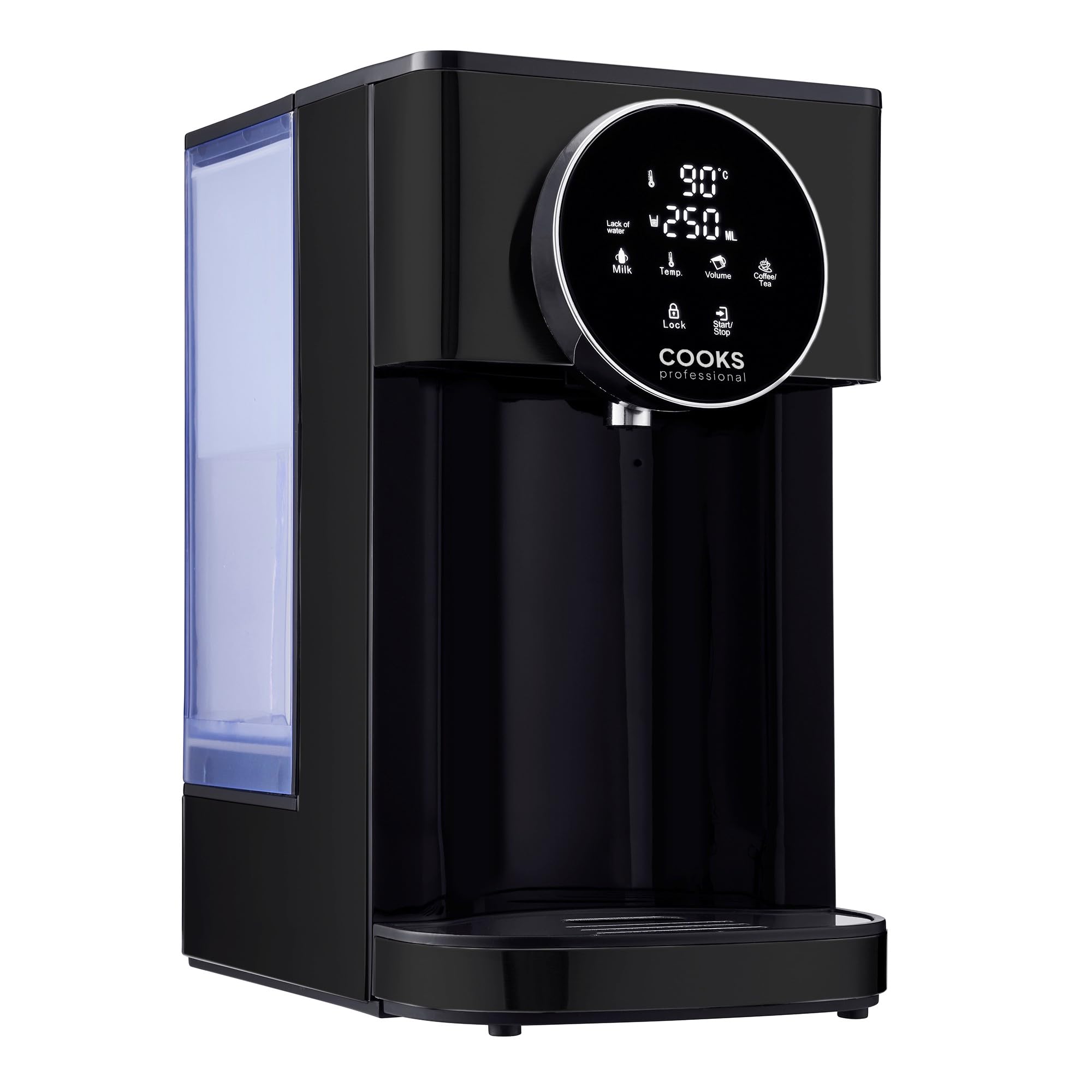 Cooks Professional Digital Hot Water Dispenser 2600W with 4L Tank | Energy Saving Fast Boil | Adjustable Dispense & Temperature | Boil Dry Protection | Descale Function & Water Filter | Black & Silver